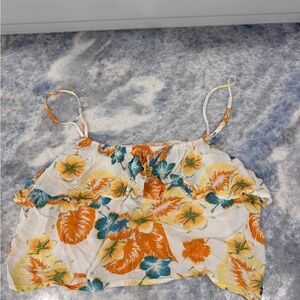 Roxy Floral Ruffle Cami in White, Orange & Teal